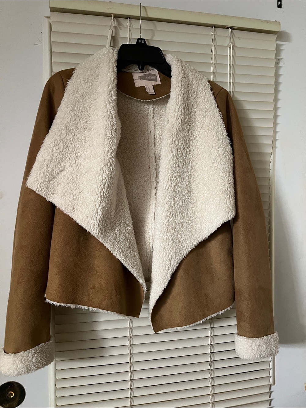 Forever 21 Cozy Faux-Suede Sherpa Jacket - Brown/Cream